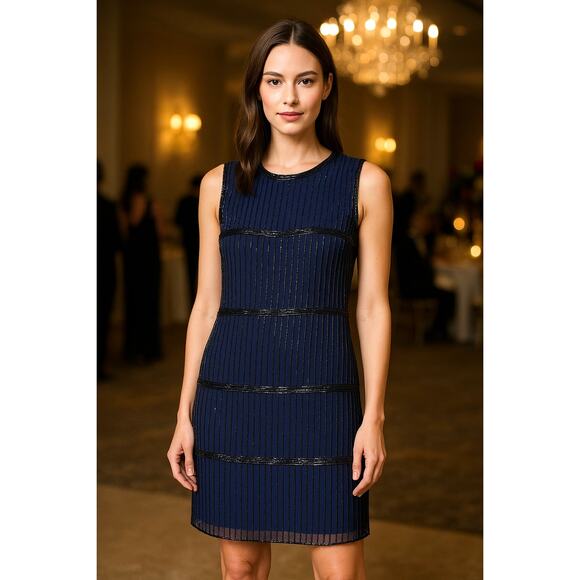 NWT Susana Monaco Beaded Aiko Lined Mini Dress Sleeveless Blue 4 Cocktail Event - Picture 1 of 7